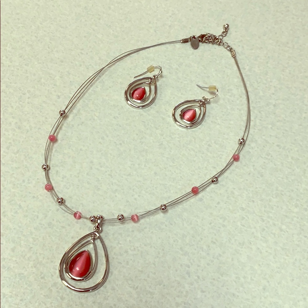 Lia Sophia pink earring and necklace set